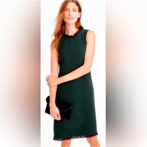 🌟J. CREW🌟 RUFFLE TRIM SLEEVELESS SHIFT DRESS GREEN / NAVY SZ 6P